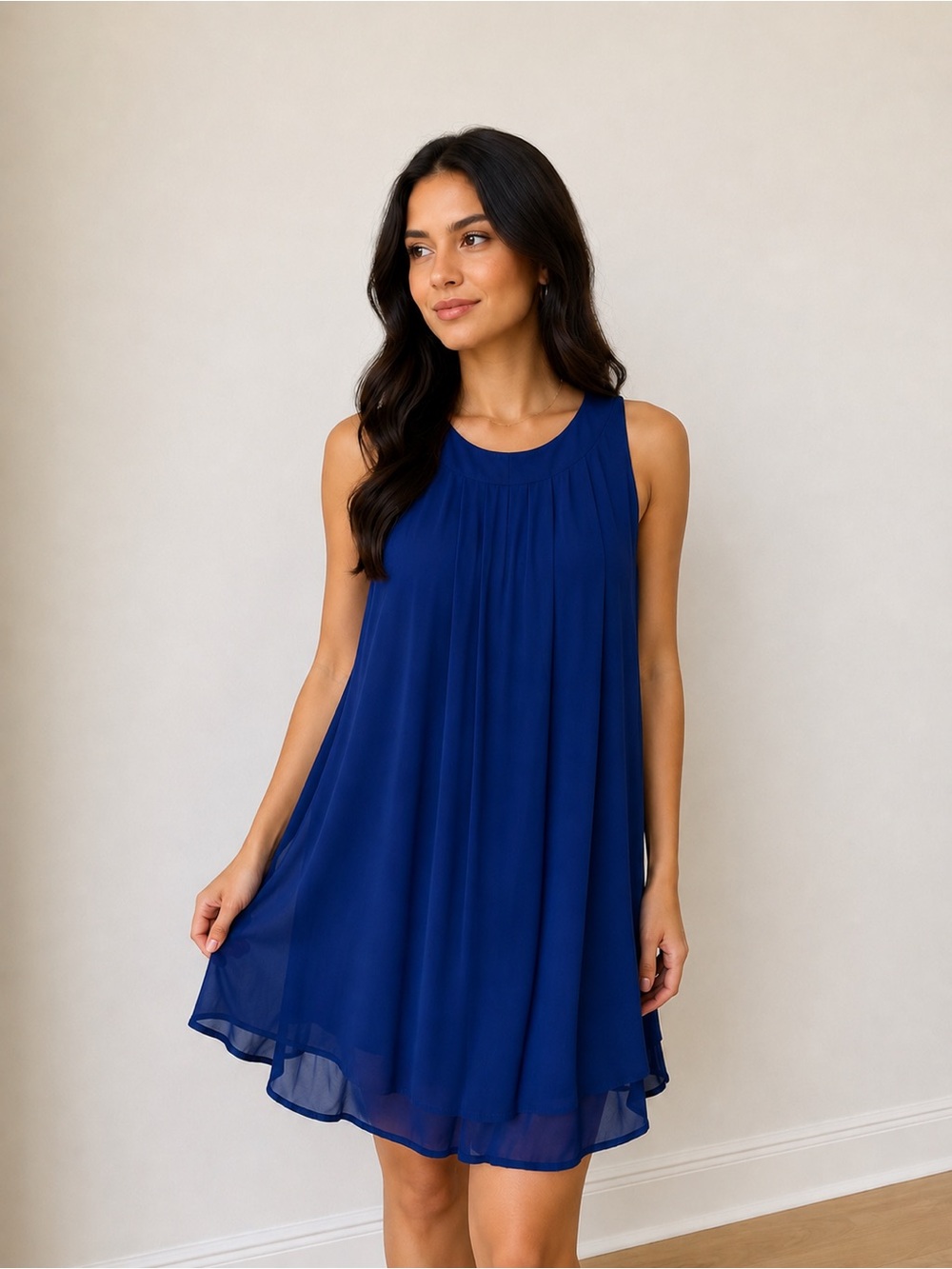 FAISCA Royal Blue Sleeveless Pleated Chiffon Dress Size Small